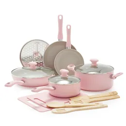 Cookware sätter Boussac Ceramic Nonstick Pink 15pc Set Cooking Pots Cookware Non Stick Pot 230729
