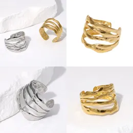 30/piece punk style gold silver geometric large ring stainless steel adjustable wide ring rock men's jewelry wholesale