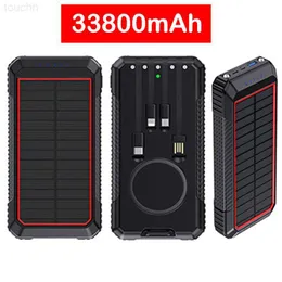 휴대 전화 전력 은행 15W Qi Wireles 충전기 태양 광 발전 은행 33800mah 케이블 PD 40W 빠른 충전 파워 뱅크 12 Huawei Xiaomi Poverbank L230728