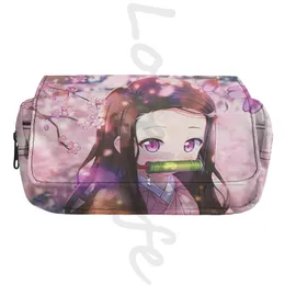 Zestawy toaletowe Kamado Nezuko podwójna warstwowa torba ołówkowa Demon Slayer School School Supplies Travel Cosmetic Cose Anime Canvas torebka 230729