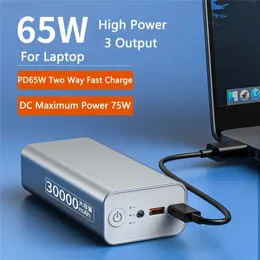 Mobiltelefon Power Banks 30000mAh Power Bank PD 65W Fast Charging PowerBank för iPhone 13 12 11 Huawei Xiaomi Samsung Laptop Powerbank med 76W DC Output L230824