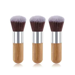 Wood Handle Makeup Foundation Brush Bamboo Round Top Brushes Multifunction Powder Blusher Cosmetic Tools