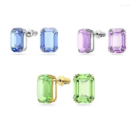 Ryggsörhängen 2023 Millennium Stud Timeless Classic Style Octagon Cut Square Diamond Violet Crystal Tricolor Gemstone Gift