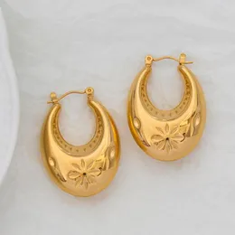 Hoop Earrings Classic Luxury Design Carving Stainless Steel Hollow Prevent Allergy Charm Statement Stylish Golden Jewelry