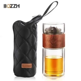 Tea Cups Bozzh Glass Bottle Portable Double Wall Kung Fu med Case Drink Infuser Tumbler Drinkware Creative Gift 230729