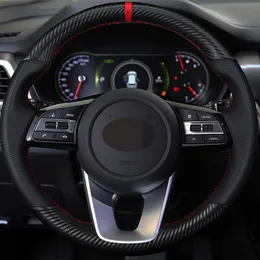 Araba Direksiyon Simidi Kapağı DIY karbon fiber siyah deri Kia K5 Optima 2019 CEE'd CEED 2019 FORTE CERATO AU 2018332V
