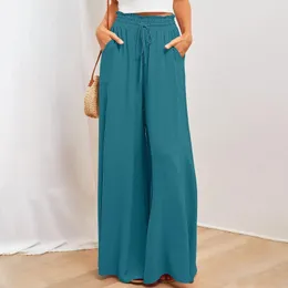 여자 바지 넓은 다리 여성 여름 2023 Flowy Drape Ruffle Solid Drawstring Waist Sweepants 여성 바지