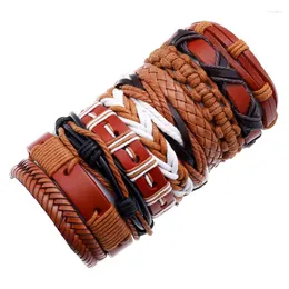 Bangle 10pcs/set Handmade Weave Wristband Genuine Leather Wrap Men Bracelets Punk Hip Hop Style Women Cowhide Bangles Male Jewelry