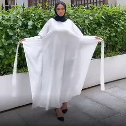 Roupa étnica Ramadan Eid Muslim Robe Dubai Abaya Mulher Modesto Cetim Túnica Elegante Vestidos Longos Com Cinto Kaftan Árabe Islâmico Femme