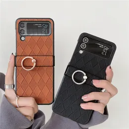 Luksusowe geometryczne druk skórzany Vogue Case do Samsung Galaxy Folding Z Flip3 Flip4 5G Pinting Ring uchwyt rombus wzorzec powłoki Z Ochrona zawiasu