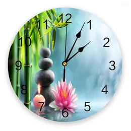 Wall Clocks Lotus Bamboo Stone Spa Zen Bedroom Clock Large Modern Kitchen Dinning Round Living Room Watch Home Decor