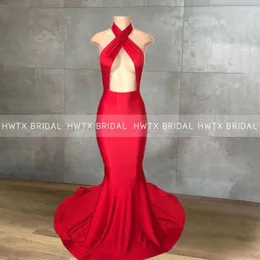 Abiti da festa Red Sexy Backless Mermaid Prom 2023 Cut Out Front Halter Streamer Tromba Abiti da gala per ragazze nere africane lunghe