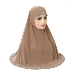 Sciarpe H146 Sciarpa hijab musulmana di medie dimensioni per adulti con strass Foulard islamico Cappelli Armia Pull On Headwrap Ramadan Gift Big Bonnet