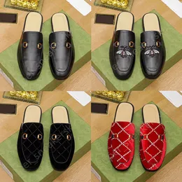 Men Loafers Slippers Classic Metal Buckle Embroidery Sandals Mens Leather Half Slipper Casual Mules Size 38-46 With Box