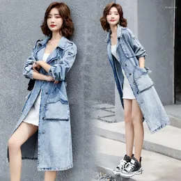 Women's Trench Coats 2023 Spring Autumn Women Denim Coat Female Was Thinner Mid-Length Over-The-Knee Windbreaker Casual Womens Jackets