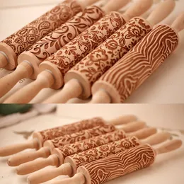 Rolling Pins deski ciasta Arjmide 35x4 5 cm Geter Grawerowane drewniane wirki kwiat wytłaczane ciasteczka do pieczenia 3D śliwki ZM003 230729