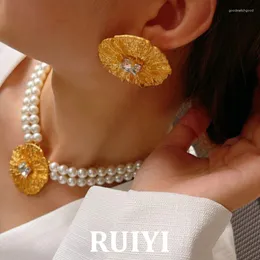Girocollo collana di perle multistrato geometria catena in metallo color oro per gioielli da donna 2023 stile retrò esagerato