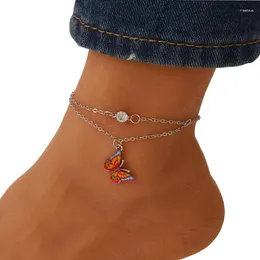 Anklets Fantasy Oil Drip Butterfly Double Layer Anklet Women Bohemian Pendant Beach Foot Jewelry