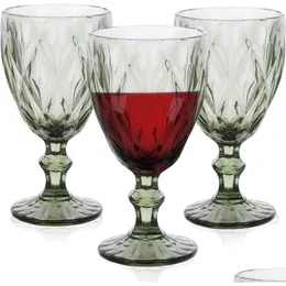 Wine Glasses Vintage Glass Goblets Embossed Stemmed Assorted Colored Drinking For Water Juice Beverage 064527 Drop Delivery Home Garde Dhmzb