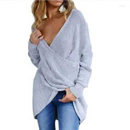 Frauenpullover BYUAN Casual Pullover Frauen Pullover Gestrickte Criss Cross 2023 Herbst Winter Damen Lange Mujer