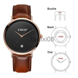 Other Watches CL026 Blk Rose Gold Build Brand Your Own Watch Custom Design OEM Printed Watch Men Wrist Calendar Minimalist Watch J230728