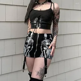 Frauen T-Shirts Goth entworfen Frauen Rock gerade Druck Patchwork hohe Taille Gothic Stil Sexy Damen Mini für Sommer 2023