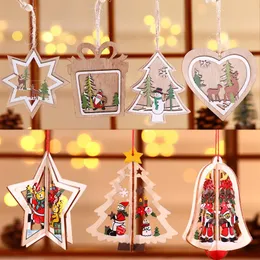 Christmas Tree Pattern Wood Hollow Hanging Decorations Colorful Home Festival Christmas Ornaments