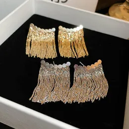 Kolczyki Dangle Minar w stylu koreański złoty srebrny kolor metalowy kolczyk do frędzli dla kobiet łuk geometryczny biżuteria z dużą imprezą