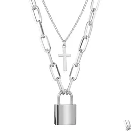 Pendant Necklaces Punk Cross Lock Necklace Double Layer Chains Pendants Fashion Women Hip Hop Jewelry Will And Sandy Gift Drop Deliver Dhwn5