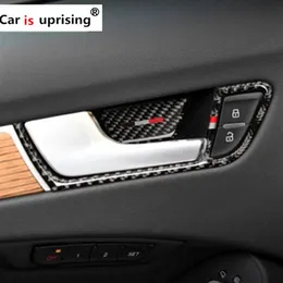 Kolfiberbil Interiör Dörrhandtag Cover Trim Door Bowl-klistermärken Dekoration för Audi A4 2009-2016 Biltillbehör Styling266y