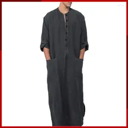 Ethnic Clothing Muslim Men Jubba Southeast Asia Men's Loose Stand Collar Long Sleeve Robe Islamic Arabic Kaftan Abaya S-5XL