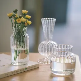 Vases Striped Simple Glass Vase Fashion Hydroponic Home Decoration Desktop Living Room 230731