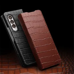 Funda con tapa de cocodrilo de cuero genuino QIALINO original para Samsung Galaxy Z Fold4 3 Retro Business Cover