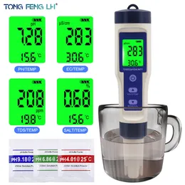 PH mètres 5 en 1 compteur de température numérique TDS/EC/PH/salinité testeur de moniteur de qualité de l'eau pour piscines aquariums d'eau potable 230731