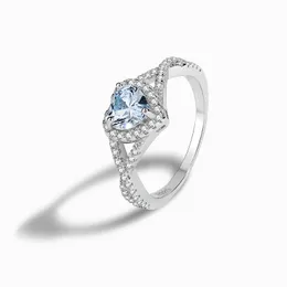 2023 Fashion European and American Sterling Silver S925 Light Sea Blue Zircon Heart Gold Joldry Light Luxury Women's Ring