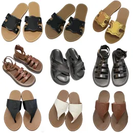 Famous slippers classic women's sandals top leather designer shoes lady flat heel slides summer letter beach shoes fashion non slip flip flops winter warm fur outdoor