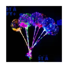 Party Decoration Led Flashing Balloon Transparent Luminous Lighting Bobo Ball Balloons With 70Cm Pole String Xmas Wedding Decoration Dhpmy