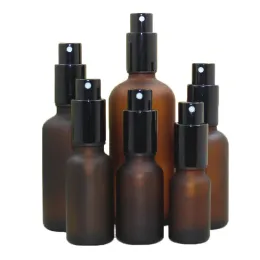 Empty frosted amber glass essential oil perfume bottles with black Fine Mist Atomizer sprayer 10ml 30ml 50ml 100ml dispenser containers LL