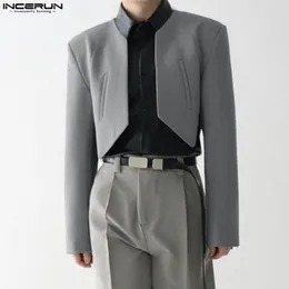 Męskie garnitury Blazery Intend Mass Men Blazer Solidny kolor otwarty ścieg długiego rękawu swobodny nieregularny streetwear cienki plonowe płaszcze s5xl 230731
