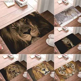 Mattor Lion Tigers Animal Patterning Entrance Doormat 40x60cm Mattor för sovrum vardagsrum Välkommen Mat Anti-slip mjuk flanellmattor Tapis R230731