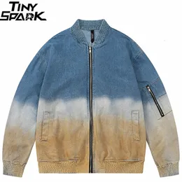 Mens Jackets Streetwear Denim Jacket Gradient Color Retro Vintage Varsity Coat Zipper Up Men Harajuku Jeans Loose Hipster 230731