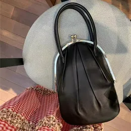 Evening Bags Fashion Ruched Shell Clip Women Handbags Designer Big Handle Kisslock Shoulder Luxury Pu Leather Quality Crossbody Bag 2023 230731