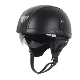 Motorradhelme 2021 Half Face Motorradhelm Leder Vintage Casco Moto Motorrad Open Face Retro Halbhelm Chopper Biker Pilot x0731