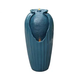 花瓶の花瓶の噴水付きライト付き青い屋内屋外230731