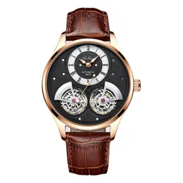 الساعات الأخرى Ailang Double Pendulum Hollow Men S Automatic Mechanical Watch Leather Deep Waterproof 230729