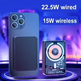Cell Phone Power Banks 10000mAh Magnetic Wireless Power Bank Vetro trasparente PD20W Batteria portatile piccola per MacSafe iPhone14 13 12 Pro Max L230731