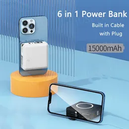 휴대 전화 전력 은행 15000mah Qi 무선 충전기 파워 뱅크 22.5W 빠른 충전 파워 뱅크 Xiaomi Mi iPhone 12 Samsung S20 Poverbank AC 플러그 L230731