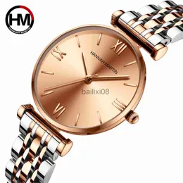 Otros relojes HANNAH MARTIN Reloj de pulsera de oro rosa entero para mujer Relojes de cuarzo de moda Relojes de pulsera de diseño clásico de lujo para mujer a prueba de agua J230728