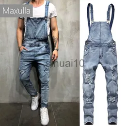 Mäns jeans maxulla denim overruder män springer rompers manliga snickare jeans stilfulla hängslen smörgbotten byxor män gata slitage mla034 j230728