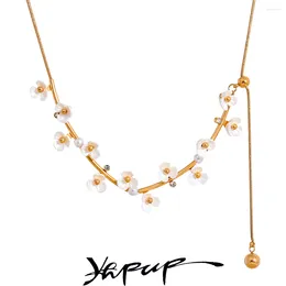 Catene Yhpup Impermeabile Lunghezza regolabile Squisita collana di fiori dolci in acciaio inossidabile 2023 Donna Chic Elegante regalo di gioielli alla moda